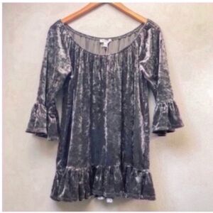 Crushed Velvet Bell Sleeve Peplum Top